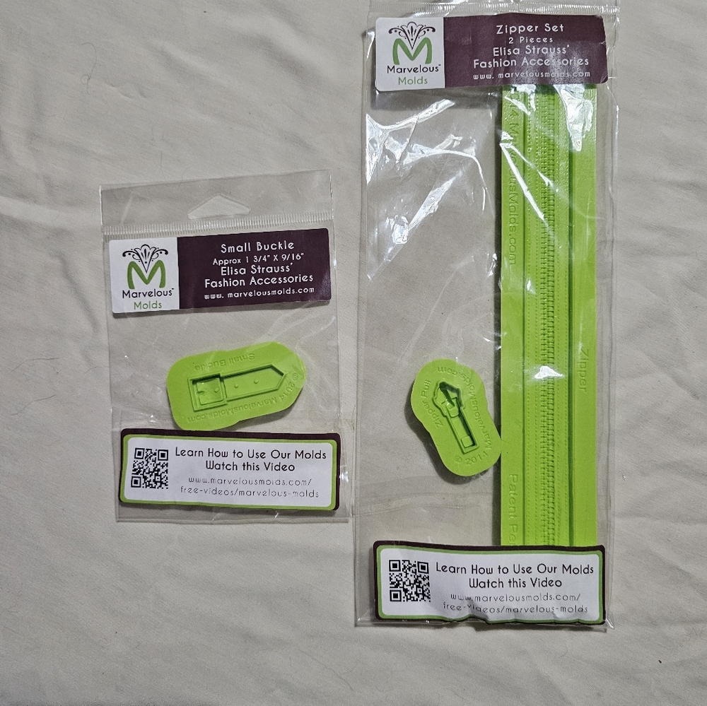 🆕️ Marvelous Molds Elisa Straus Fashion Accessories Green Zipper and Buckle Set